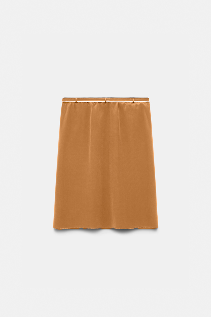 Dorothee Schumacher Seidenrock mit Maxi-Blumenbrosche toffee