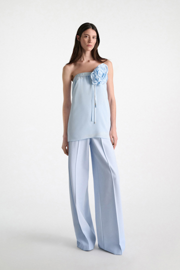 Dorothee Schumacher Silk skirt-tube top hybrid with brooch sky