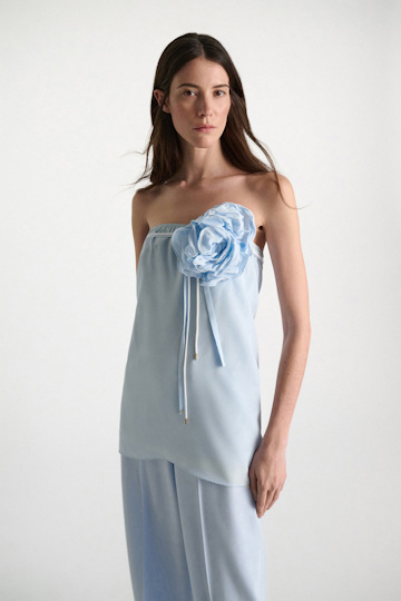 Dorothee Schumacher Silk skirt-tube top hybrid with brooch sky