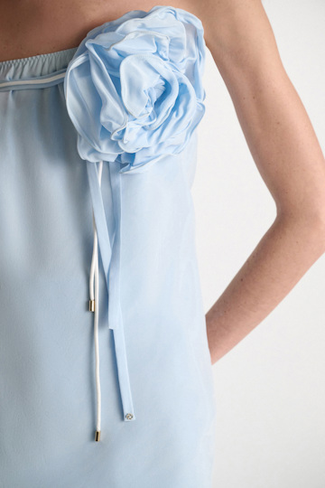 Dorothee Schumacher Silk skirt-tube top hybrid with brooch sky