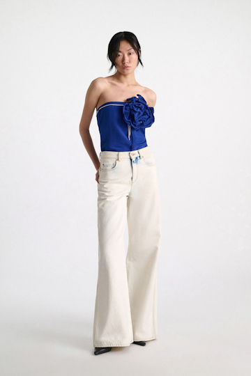 Dorothee Schumacher Silk skirt-tube top hybrid with brooch blue