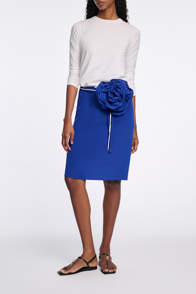 Dorothee Schumacher Silk skirt with XL flower brooch blue