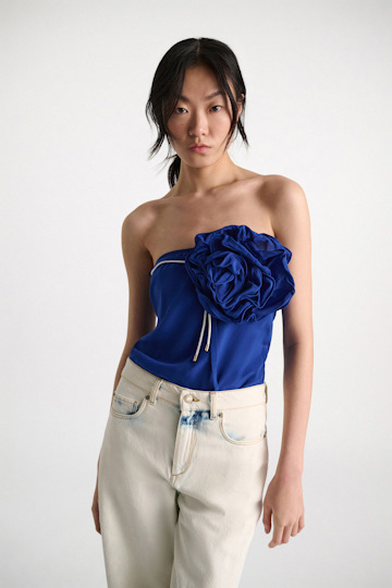 Dorothee Schumacher Silk skirt-tube top hybrid with brooch blue