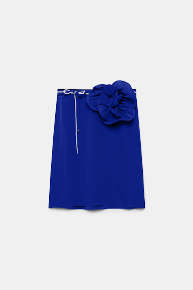 Dorothee Schumacher Silk skirt with XL flower brooch blue
