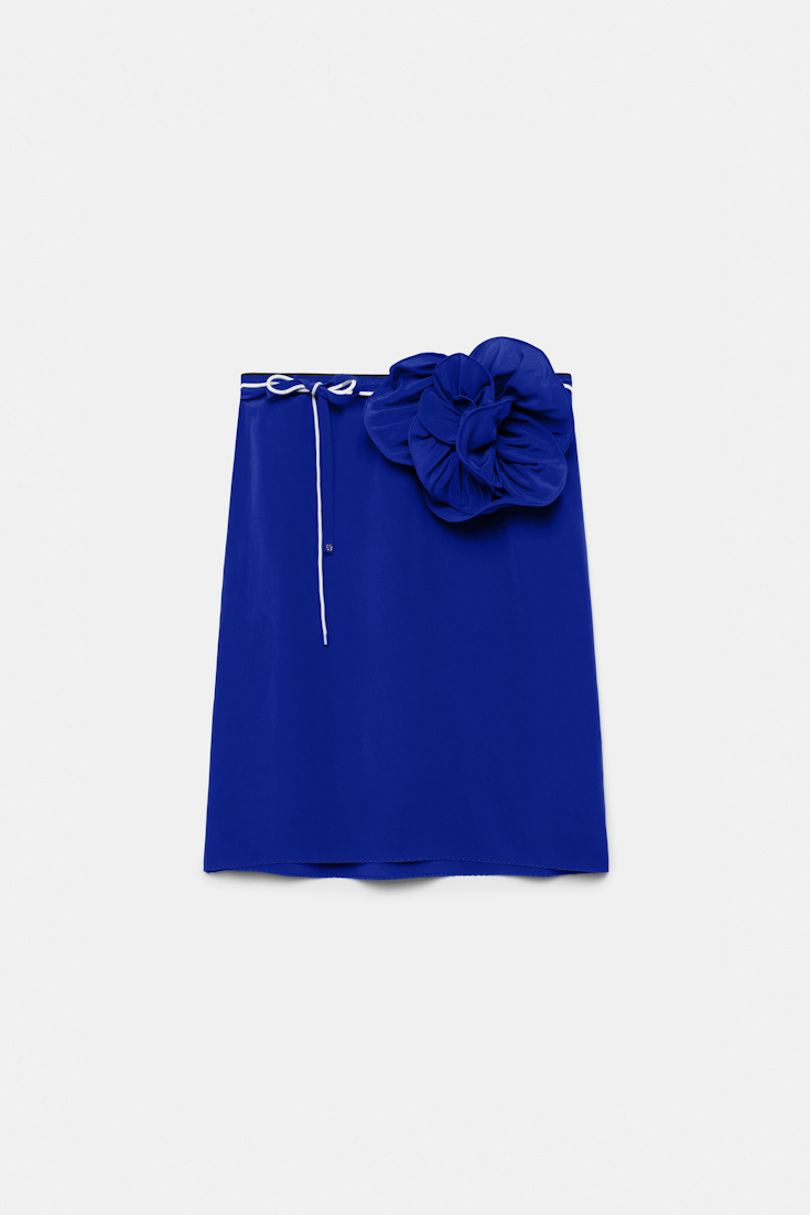 Dorothee Schumacher Silk skirt with XL flower brooch blue
