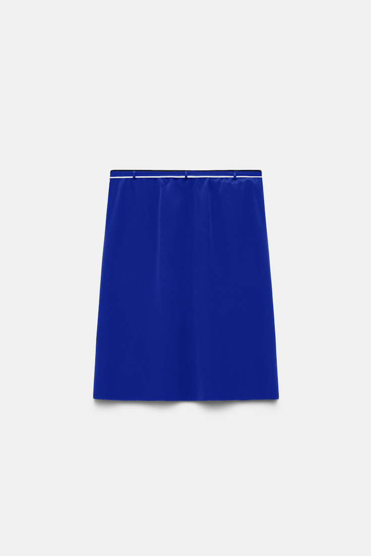 Dorothee Schumacher Silk skirt with XL flower brooch blue