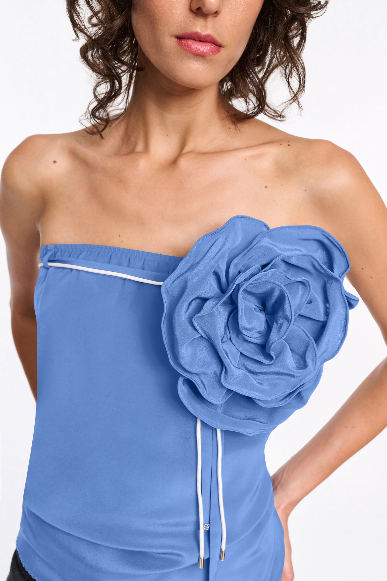 Dorothee Schumacher Silk skirt with XL flower brooch blue