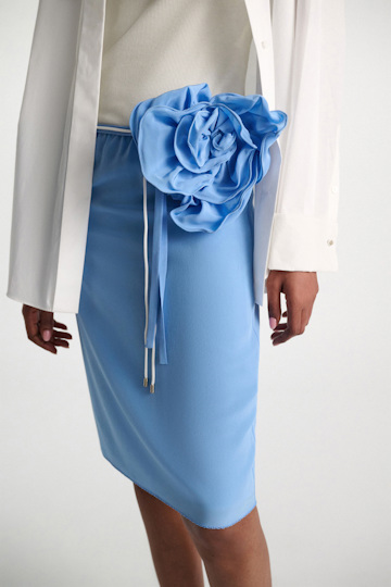 Dorothee Schumacher Silk skirt-tube top hybrid with brooch blue