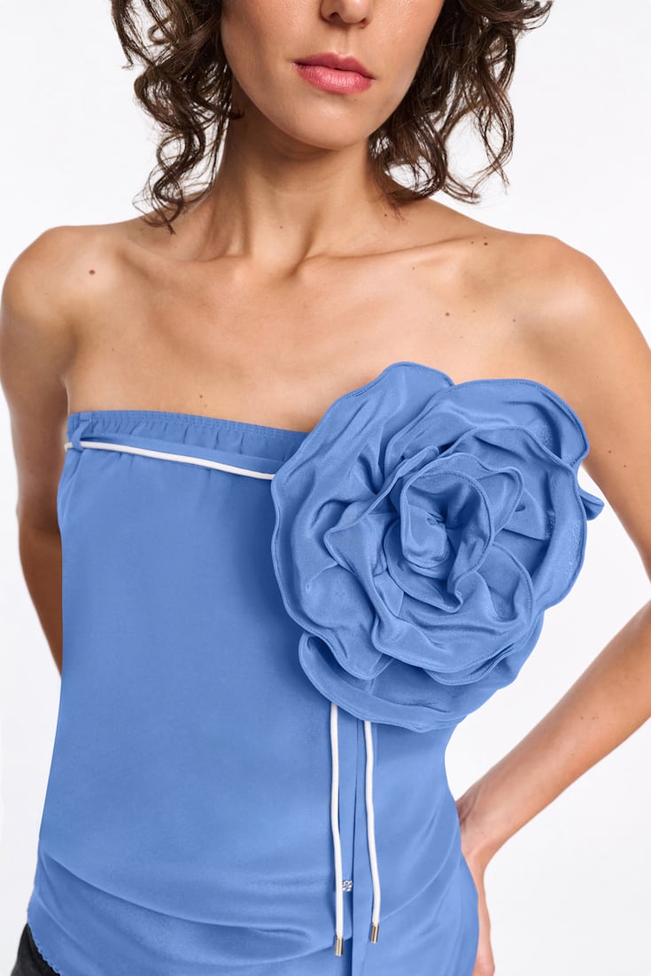 Dorothee Schumacher Silk skirt with XL flower brooch blue
