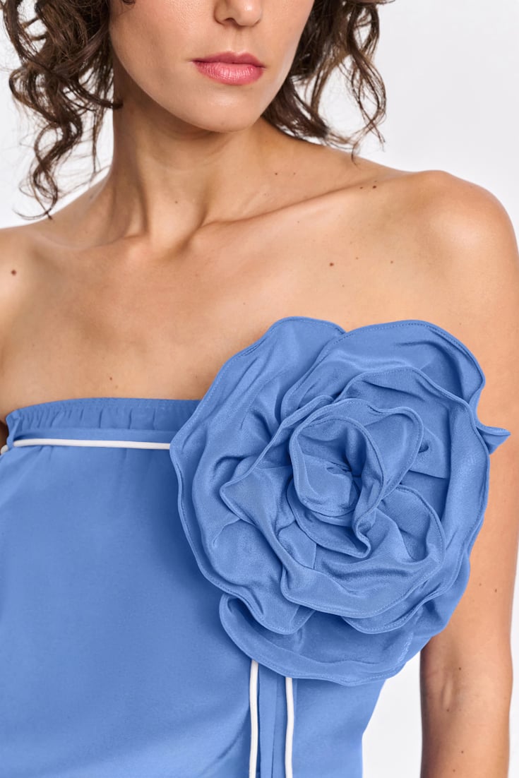Dorothee Schumacher Silk skirt with XL flower brooch blue
