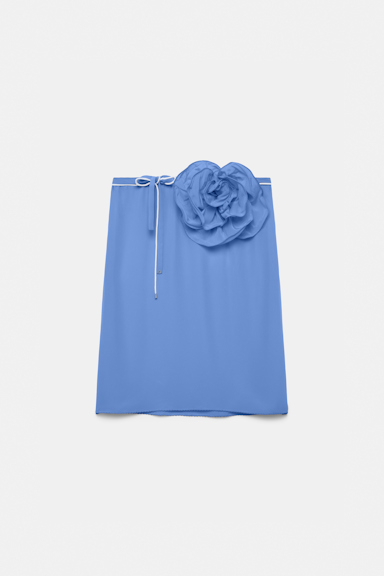 Dorothee Schumacher Silk skirt with XL flower brooch blue