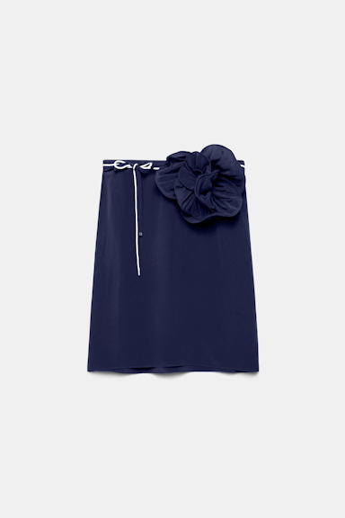 Dorothee Schumacher Silk skirt with XL flower brooch night blue