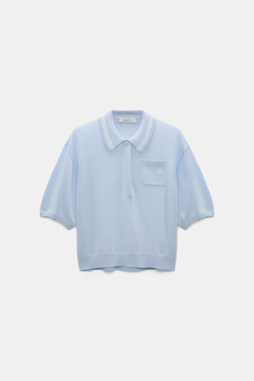 Dorothee Schumacher Knit polo shirt with embroidery ice sky