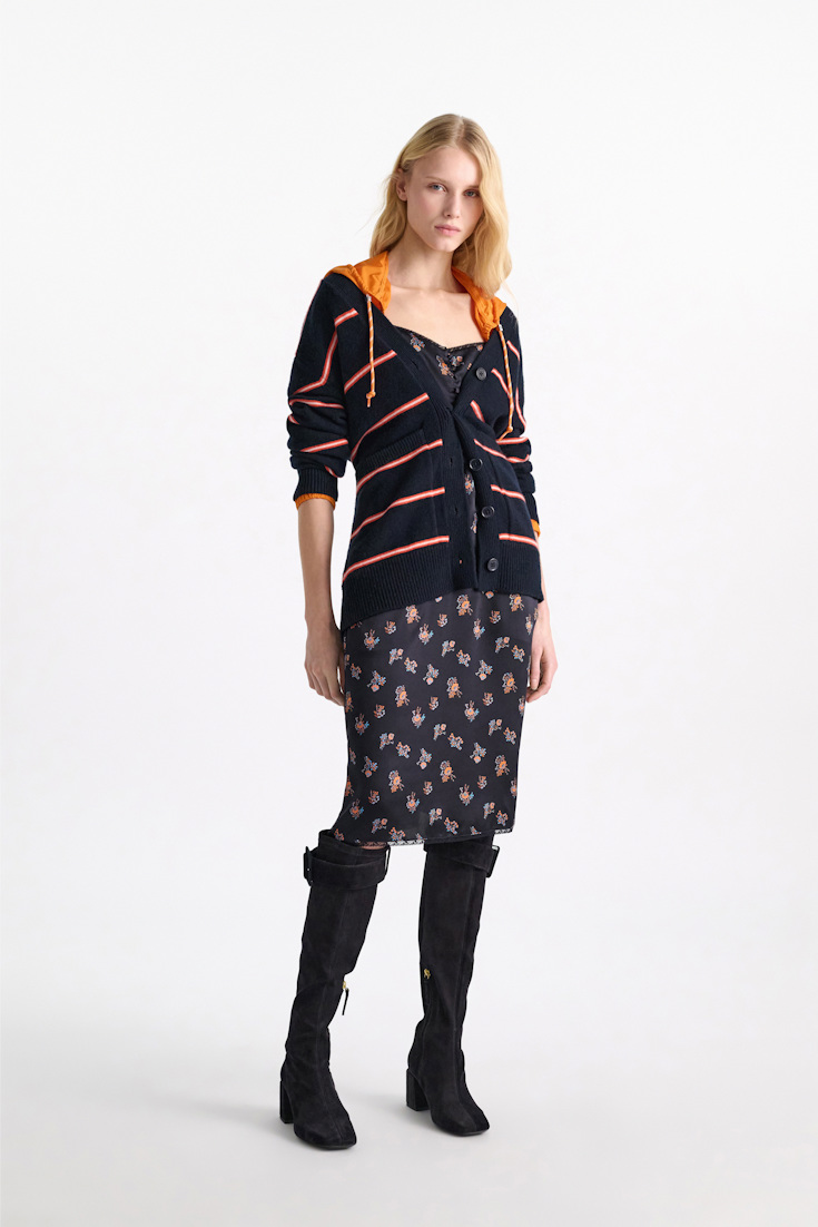 Dorothee Schumacher Merino-cashmere striped knit cardigan energetic blue trio