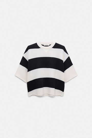 Dorothee Schumacher Merino-cashmere striped knit top white navy