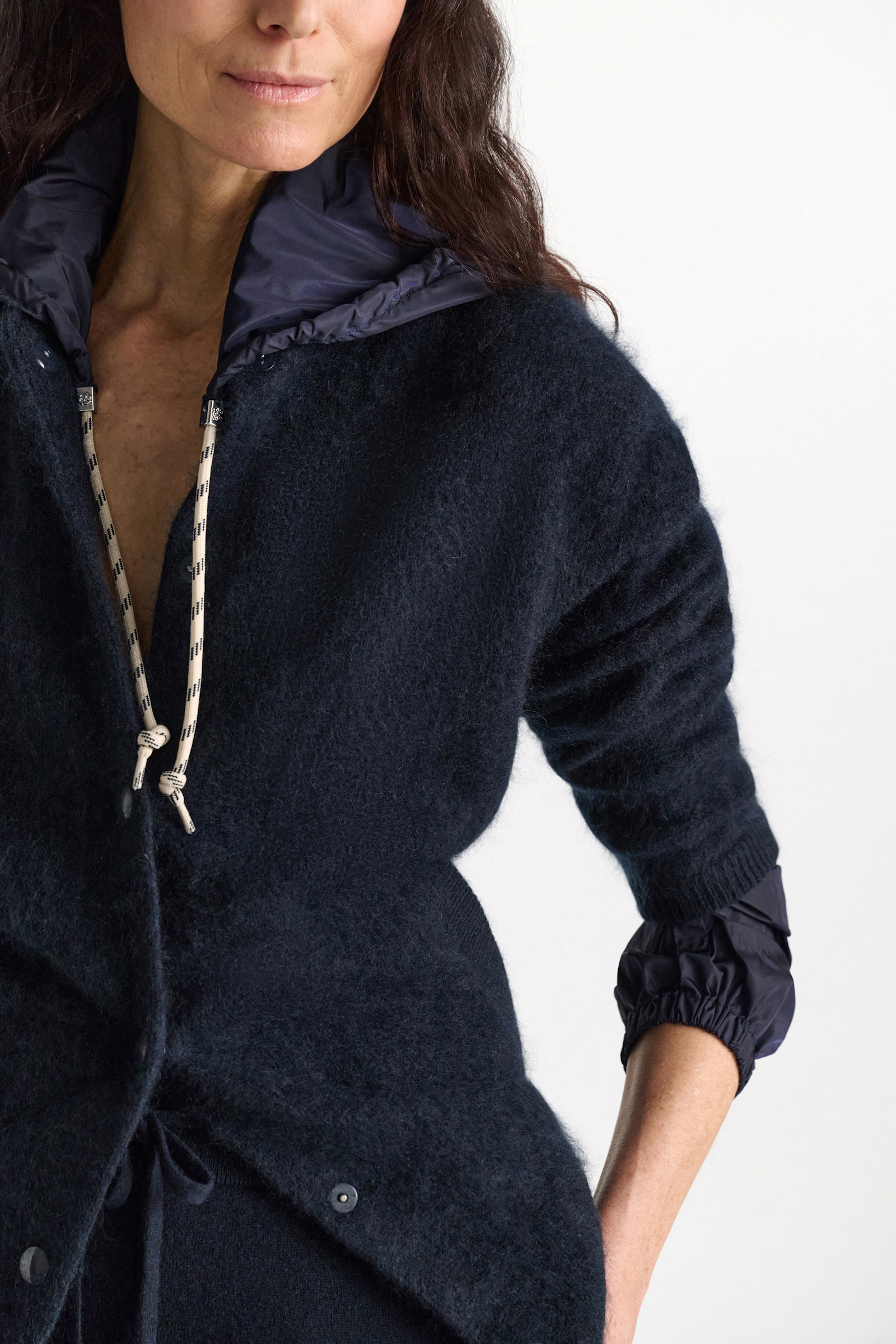 Dorothee Schumacher Merino-cashmere knit bomber jacket dark navy