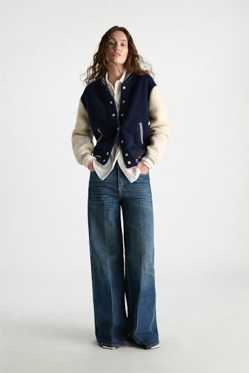 Dorothee Schumacher Two-tone oversized bomber jacket navy white