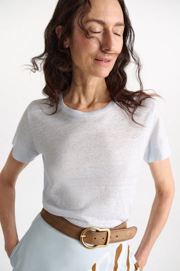 Dorothee Schumacher Hemp top with knit trim sky blue