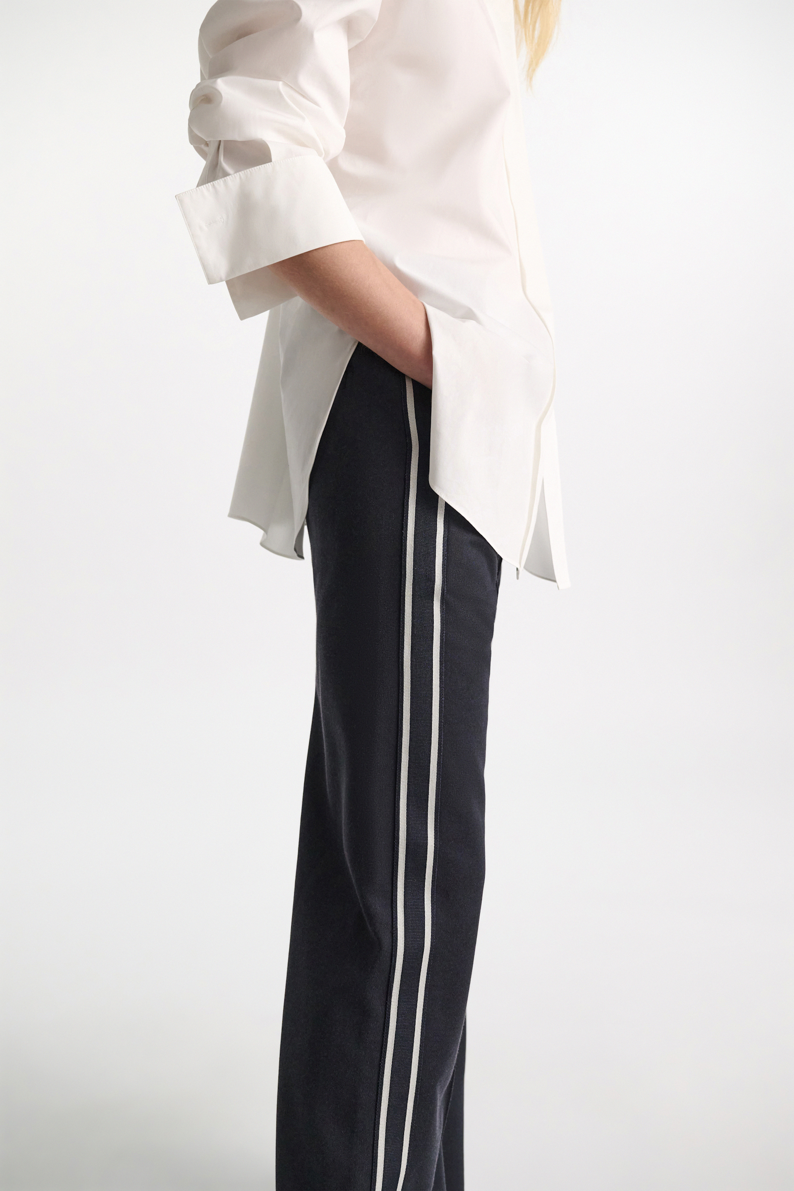 Dorothee Schumacher Track pants with knit side stripes dark navy