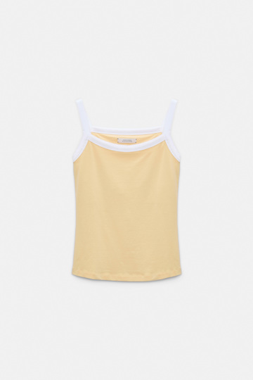 Dorothee Schumacher Stretch cotton tank top with contrast trim bisquit