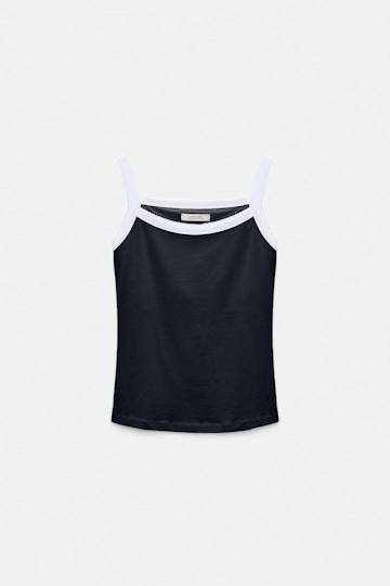 Dorothee Schumacher Stretch cotton tank top with contrast trim dark navy