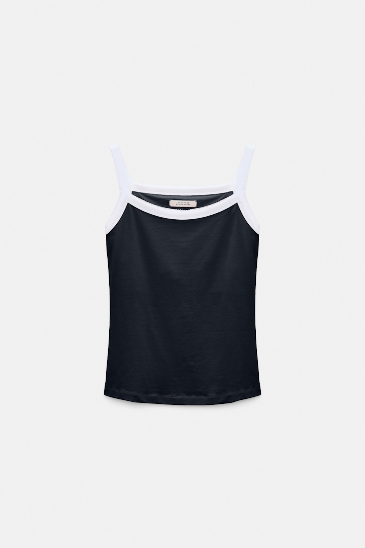 Dorothee Schumacher Stretch cotton tank top with contrast trim dark navy