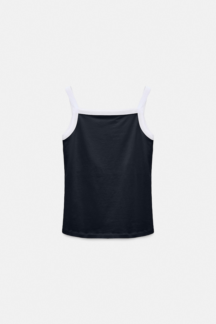 Dorothee Schumacher Stretch cotton tank top with contrast trim dark navy