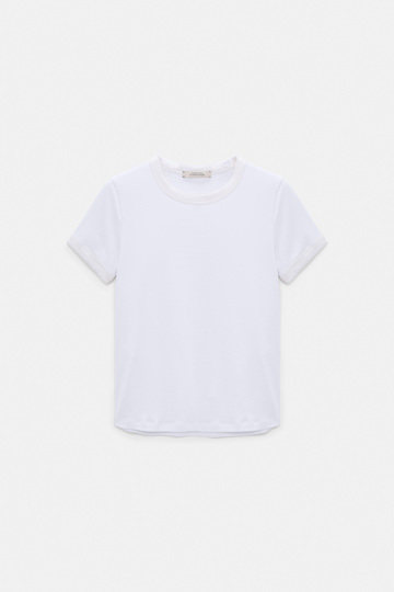 Dorothee Schumacher Stretch cotton shrunken T-shirt with contrast trim camellia white