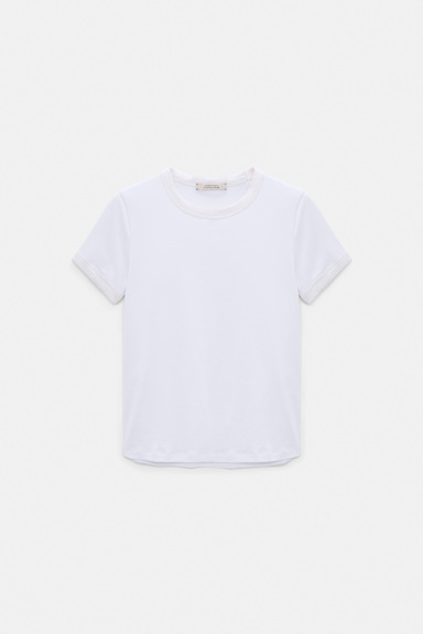 Dorothee Schumacher Stretch cotton shrunken T-shirt with contrast trim camellia white