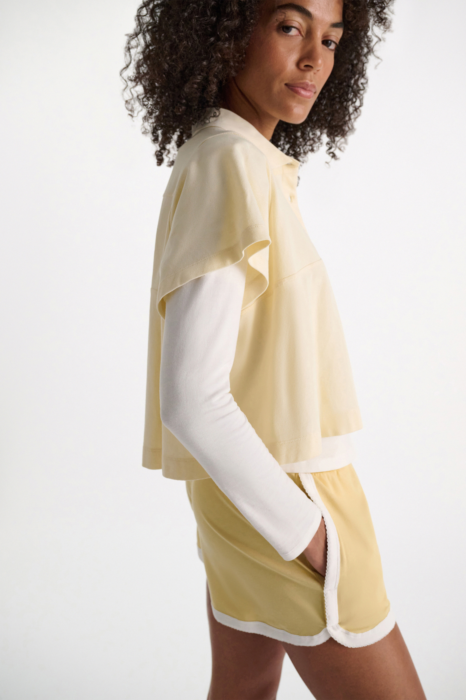 Dorothee Schumacher Polo shirt with D-rose embroidery powder pastis