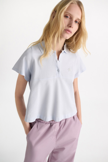 Dorothee Schumacher Polo shirt with D-rose embroidery sky blue