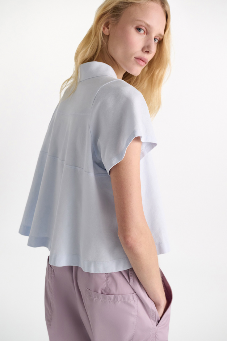 Dorothee Schumacher Polo shirt with D-rose embroidery sky blue