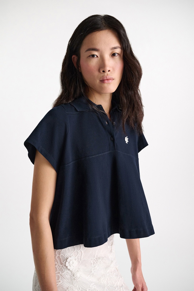 Dorothee Schumacher Polo shirt with D-rose embroidery dark navy