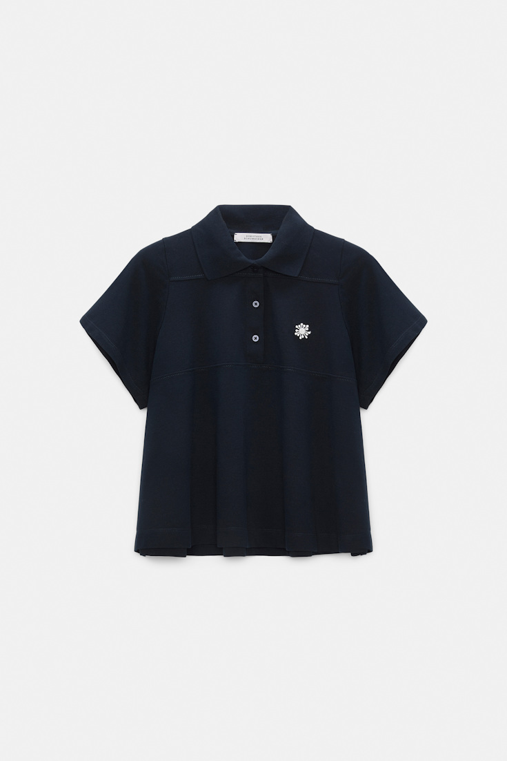 Dorothee Schumacher Polo shirt with D-rose embroidery dark navy
