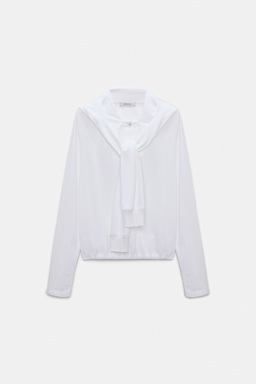 Dorothee Schumacher Long sleeve top with hood and layered look pure white