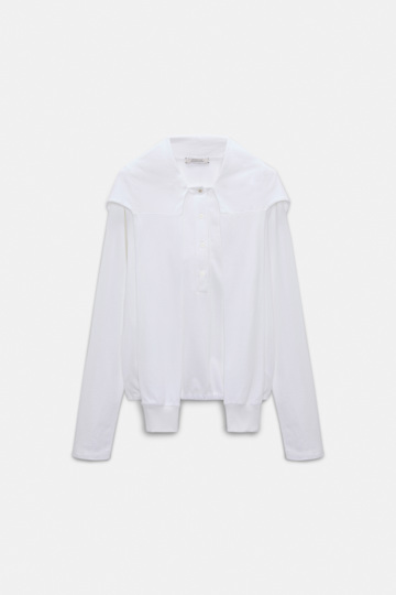 Dorothee Schumacher Long sleeve top with hood and layered look pure white