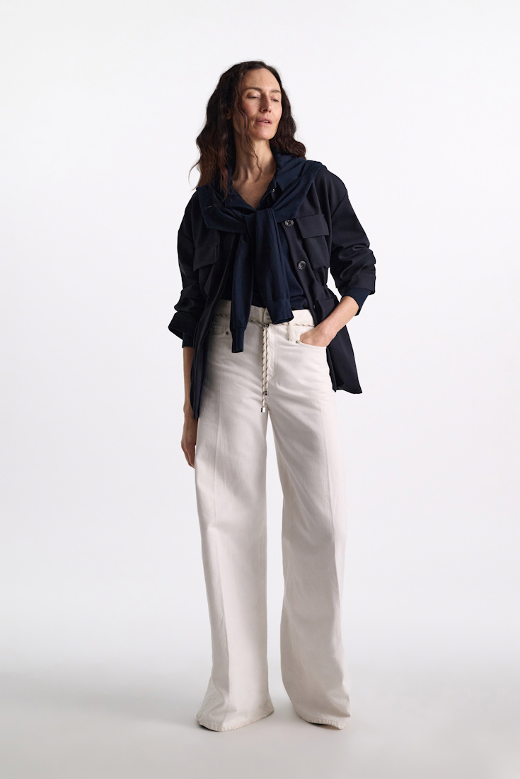 Dorothee Schumacher Longsleeve mit Kapuze und Lagenlook dark navy