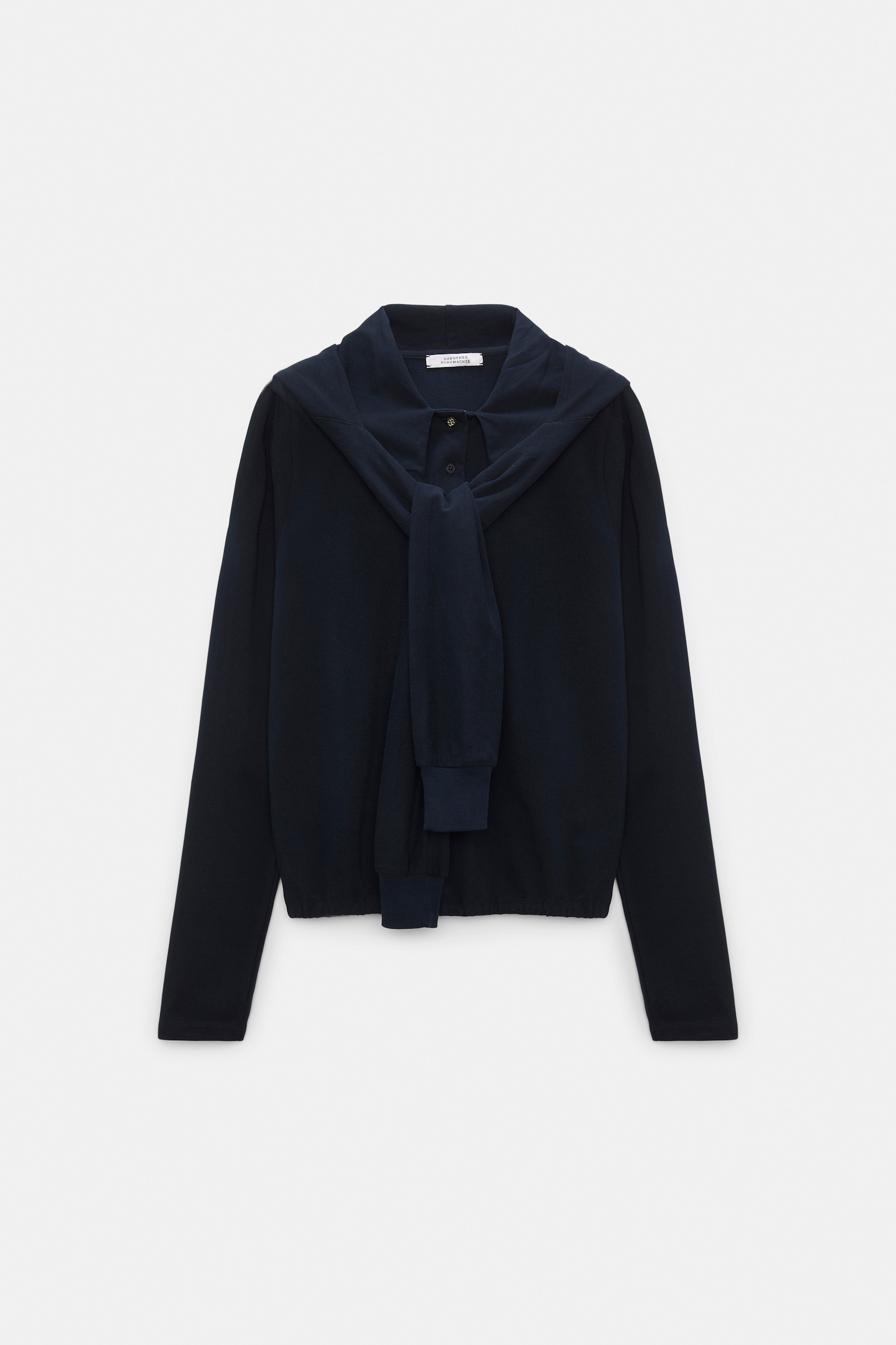 Dorothee Schumacher Longsleeve mit Kapuze und Lagenlook dark navy