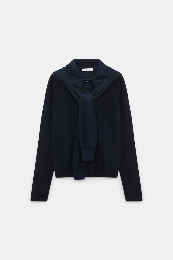 Dorothee Schumacher Longsleeve mit Kapuze und Lagenlook dark navy