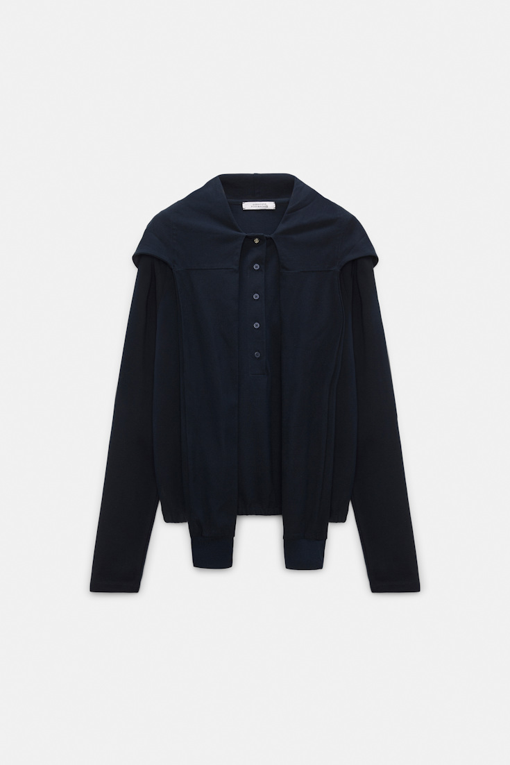 Dorothee Schumacher Longsleeve mit Kapuze und Lagenlook dark navy