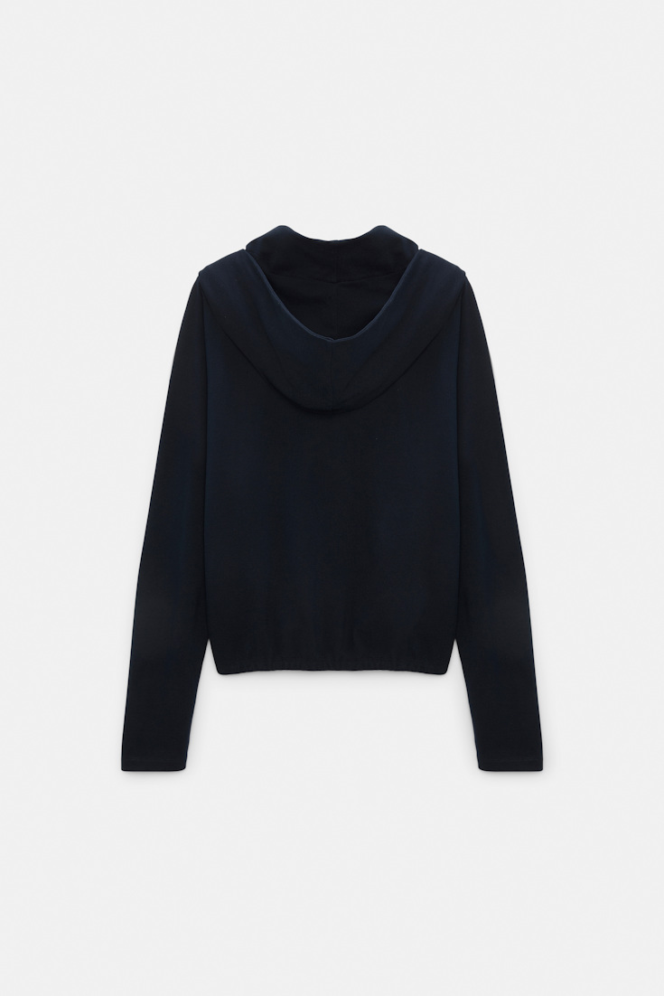 Dorothee Schumacher Longsleeve mit Kapuze und Lagenlook dark navy