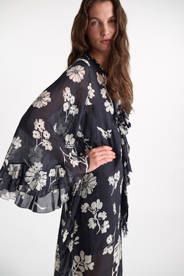 Dorothee Schumacher Crinkle ramie signature print maxi dress navy shell