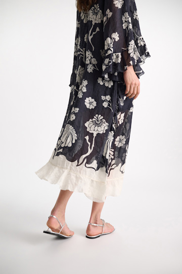 Dorothee Schumacher Crinkle ramie signature print maxi dress navy shell