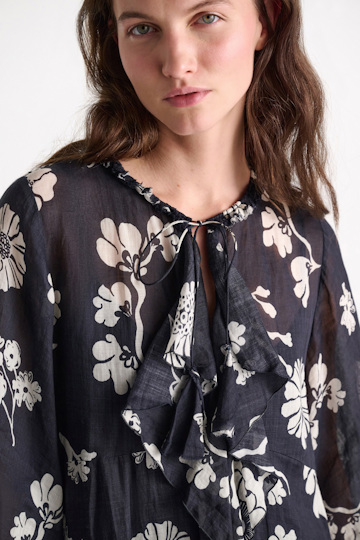 Dorothee Schumacher Crinkle ramie signature print maxi dress navy shell