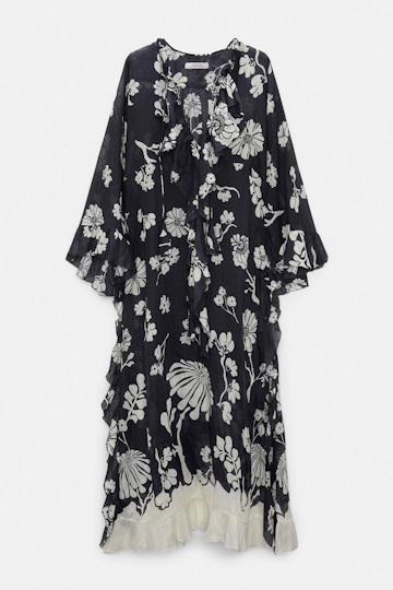 Dorothee Schumacher Crinkle ramie signature print maxi dress navy shell