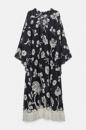Dorothee Schumacher Crinkle ramie signature print maxi dress navy shell