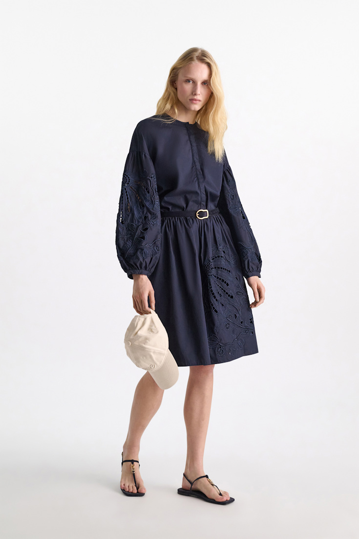 Dorothee Schumacher Rock mit Broderie-Anglais-Stickerei aus Baumwolle dark navy