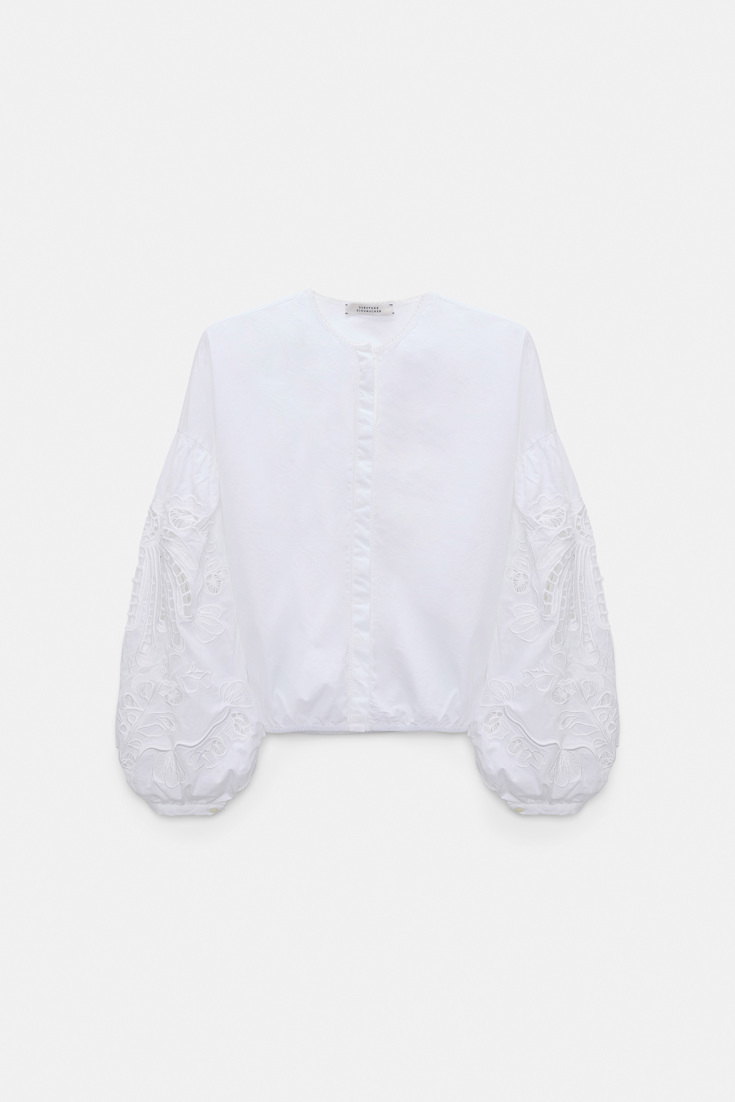 Dorothee Schumacher Bluse mit Broderie-Anglais-Stickerei aus Baumwolle pure white