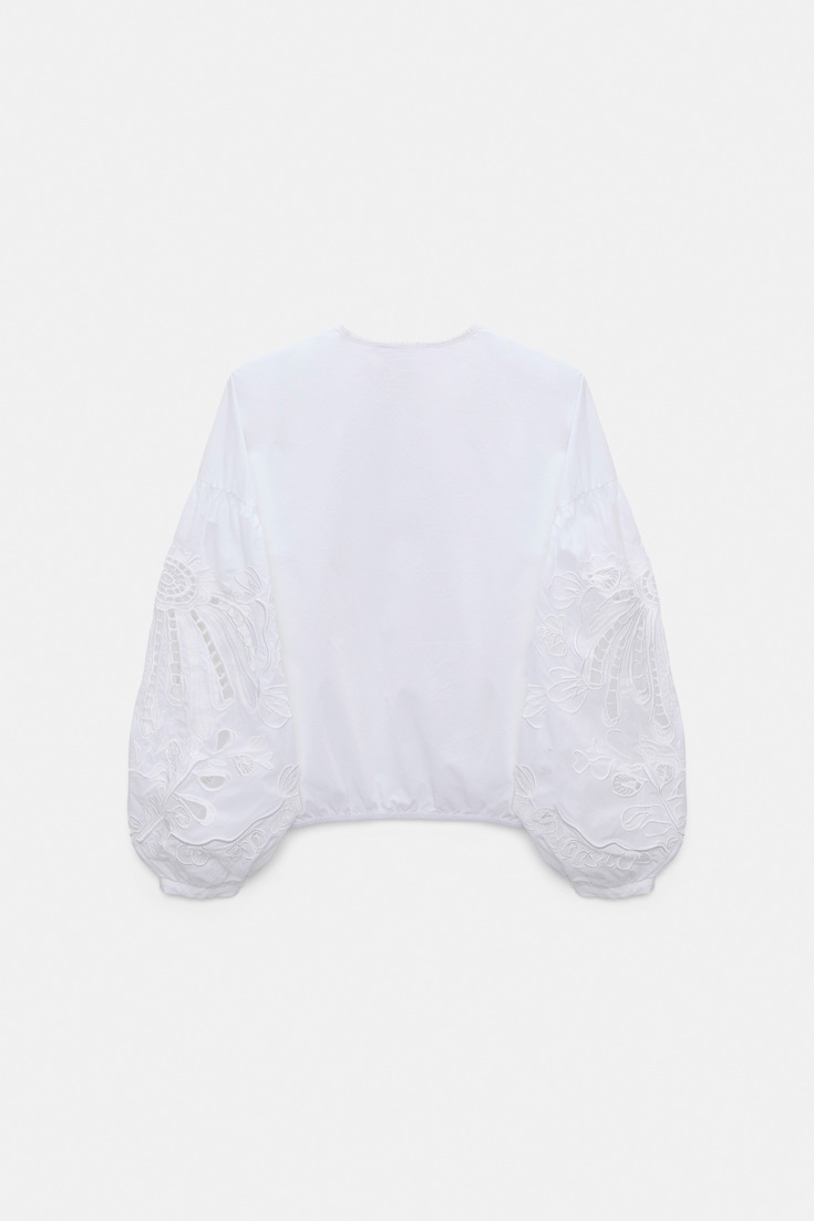 Dorothee Schumacher Bluse mit Broderie-Anglais-Stickerei aus Baumwolle pure white