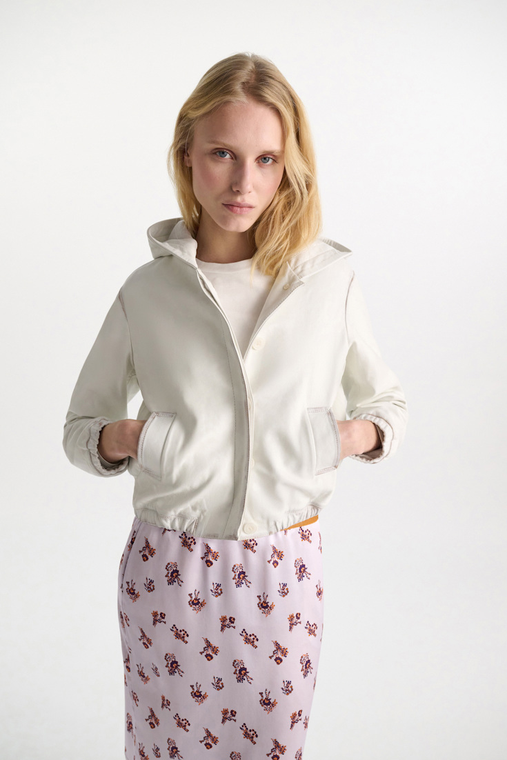 Dorothee Schumacher Leather hoodie with brush-off finish effect white caramell